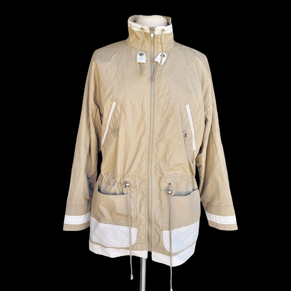 BRAETAN Outdoor Jacket Women’s Sz S Beige Drawstring Zip Front Trimmed Patch